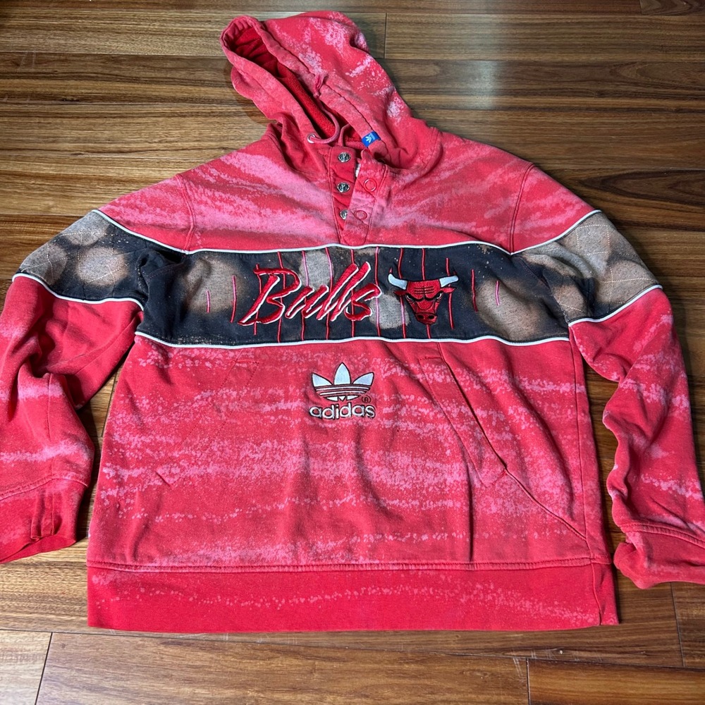 Adidas Chicago Bulls Hoodie‎ Pullover Red Bleach Dyed Patchwork Mens M